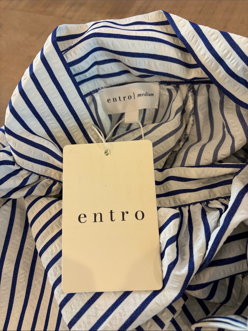 Entro Women’s Navy Striped Bow Tie L/S Blouse Medium NWT Preppy Nautical - Picture 6 of 8